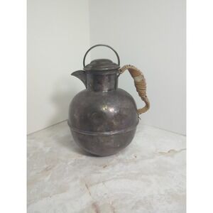 Vintage Sheffield Silver Plated Tea Pot Leaf tea strainer Bamboo Wrap Handle USA